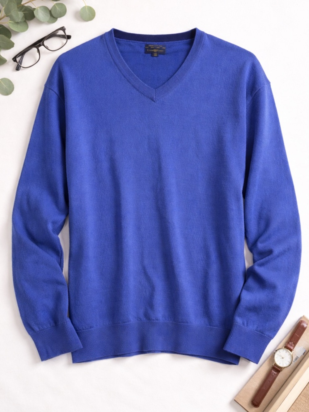 Club Room Merino Wool Blend V-Neck Sweater Men’s XXL Blue Lightweight